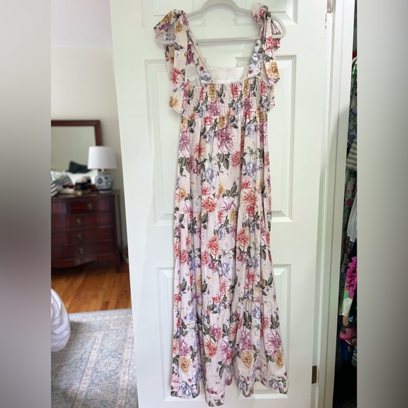 Anthropologie House of Harlow 1960 Floral Linen Tiered Dress with Ties - Picture 10 of 13